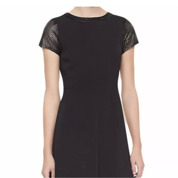 Rebecca Taylor Short Sleeve Black Perforated Leather Sleeved Mini Dress Size 2 - Picture 2 of 10